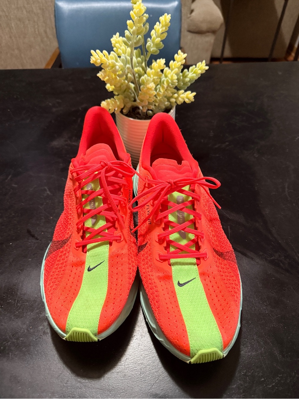 Nike Men's Neon Red and Lime Green Running Shoes